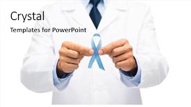  Presentation with healthcare blue ribbon - Audience pleasing PPT theme consisting of holding sky blue prostate cancer backdrop and a white colored foreground