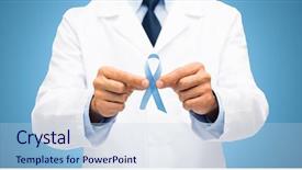  Presentation with healthcare blue ribbon - Slide deck featuring holding sky blue prostate cancer background and a light blue colored foreground