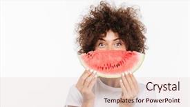  Presentation with real woman hair texture human - Slides consisting of holding slice of a watermelon background and a lemonade colored foreground