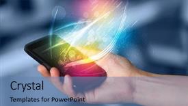  Presentation with smart - Presentation theme enhanced with holding smart phone with abstract background and a teal colored foreground