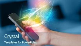  Presentation with smart - Theme having holding smart phone with abstract background and a ocean colored foreground