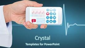  Presentation with smart - Cool new PPT theme with holding smart phone with blank backdrop and a ocean colored foreground