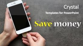  Presentation with hands holding - Slides having holding smart phone with coin background and a gray colored foreground