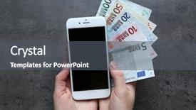  Presentation with money online - Audience pleasing PPT theme consisting of holding smart phone with euro backdrop and a dark gray colored foreground