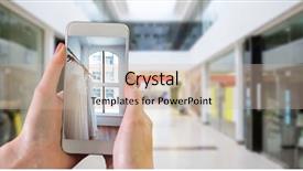  Presentation with trophy award hand holding - Slide deck consisting of holding smartphone against shopping mal background and a soft green colored foreground