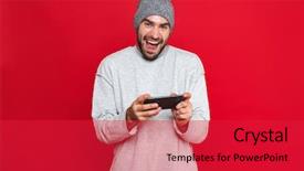  Presentation with olympic games ring - Cool new slide set with holding smartphone and playing video backdrop and a  colored foreground