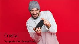  Presentation with olympic games ring - Colorful PPT theme enhanced with holding smartphone and playing video backdrop and a  colored foreground