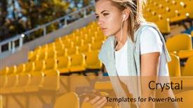 Presentation with fitness - Beautiful presentation theme featuring holding smartphone on outdoors stadium backdrop and a gold colored foreground