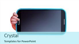  Presentation with teen mom cap and gown holding a baby - Presentation theme having holding smartphone with blank screen background and a arctic colored foreground