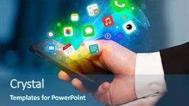  Presentation with hand holding colorful brain sketch - Theme featuring holding smartphone with colorful app background and a ocean colored foreground