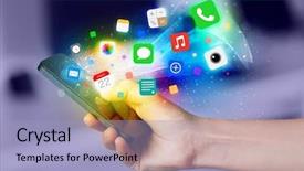  Presentation with smartphone app - Audience pleasing slide set consisting of holding smartphone with colorful app backdrop and a light blue colored foreground