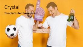  Presentation with two men on a judo - PPT theme consisting of holding soccer ball and number background and a gold colored foreground