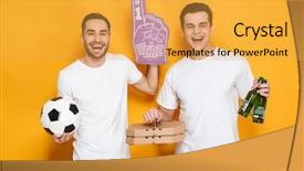  Presentation with optimistic - PPT layouts having holding soccer ball and number background and a yellow colored foreground