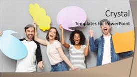  Presentation with emotions face speech - Amazing slide set having holding speech and thoughtful bubble backdrop and a light gray colored foreground