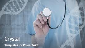  Presentation with dna - Slides consisting of holding stethoscope against blue spiral background and a seafoam green colored foreground