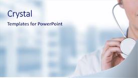  Presentation with varicose veins on a female - Audience pleasing presentation theme consisting of holding stethoscope against dental equipment backdrop and a sky blue colored foreground