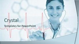  Presentation with ecg - Audience pleasing slide set consisting of holding stethoscope up to red backdrop and a sky blue colored foreground