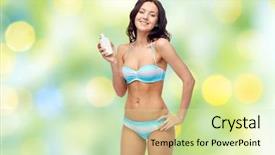  Presentation with green lights - Theme featuring holding sunscreen bottle over green background and a soft green colored foreground