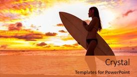  Presentation with ocean waves - Slide set featuring holding surf board watching ocean background and a red colored foreground