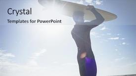  Presentation with head - Presentation design enhanced with holding surfboard on his head background and a light blue colored foreground