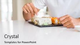  Presentation with asian chopsticks - Beautiful PPT layouts featuring holding sushi pieces using chopsticks backdrop and a white colored foreground