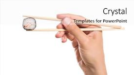  Presentation with chopstick - Slide deck enhanced with holding sushi roll in chopsticks background and a white colored foreground