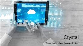  Presentation with cloud computing - Audience pleasing presentation theme consisting of holding tablet and checking finantial backdrop and a  colored foreground