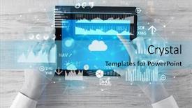  Presentation with management report system: mrs - Audience pleasing slides consisting of holding tablet and checking finantial backdrop and a  colored foreground