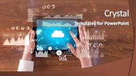  Presentation with cloud computing - PPT theme having holding tablet and checking finantial background and a  colored foreground
