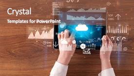  Presentation with cloud computing - Slides having holding tablet and checking finantial background and a  colored foreground