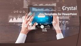  Presentation with management report system: mrs - Beautiful presentation theme featuring holding tablet and checking finantial backdrop and a  colored foreground