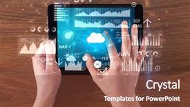  Presentation with cloud computing - Beautiful slides featuring holding tablet and checking finantial backdrop and a  colored foreground