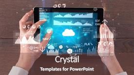  Presentation with management report system: mrs - Amazing presentation having holding tablet and checking finantial backdrop and a  colored foreground