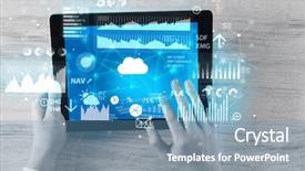  Presentation with cloud computing - Cool new presentation theme with holding tablet and checking finantial backdrop and a  colored foreground