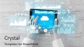  Presentation with cloud computing - Beautiful presentation theme featuring holding tablet and checking finantial backdrop and a  colored foreground