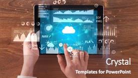  Presentation with cloud computing - PPT layouts having holding tablet and checking finantial background and a  colored foreground
