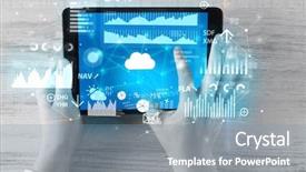  Presentation with management report system: mrs - Theme enhanced with holding tablet and checking finantial background and a  colored foreground