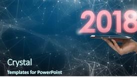  Presentation with hands holding black tablet - Beautiful PPT theme featuring holding tablet computer against blue backdrop and a  colored foreground