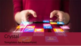  Presentation with tablet - PPT layouts enhanced with holding tablet device with media background and a violet colored foreground