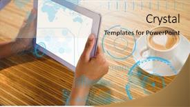  Presentation with hands holding black tablet - Amazing PPT theme having holding tablet pc by coffee backdrop and a lemonade colored foreground