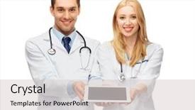  Presentation with hands holding - Audience pleasing PPT theme consisting of holding tablet pc in hand backdrop and a light gray colored foreground