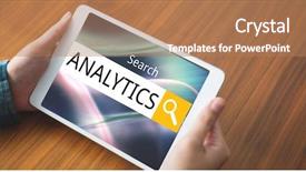  Presentation with text box - Slides featuring holding tablet pc with analytics background and a  colored foreground