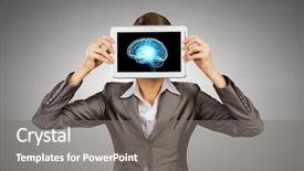  Presentation with psychology holding a brain - Audience pleasing presentation consisting of holding tablet pc with brain backdrop and a gray colored foreground