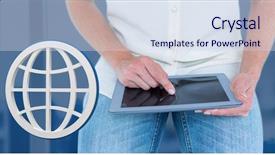  Presentation with world at your hand - Cool new slide set with holding tablet with 3d world backdrop and a sky blue colored foreground