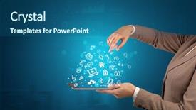  Presentation with social media - Colorful slides enhanced with holding tablet with chalk drawn backdrop and a ocean colored foreground