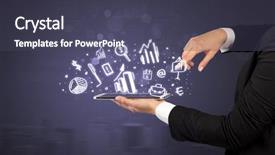  Presentation with social media - Slide set enhanced with holding tablet with chalk drawn background and a tawny brown colored foreground