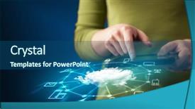  Presentation with cloud technology - Theme having holding tablet with cloud network background and a ocean colored foreground