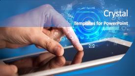  Presentation with cloud technology - Beautiful presentation theme featuring holding tablet with cloud storage backdrop and a teal colored foreground