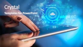  Presentation with cloud technology - Presentation theme consisting of holding tablet with cloud storage background and a teal colored foreground