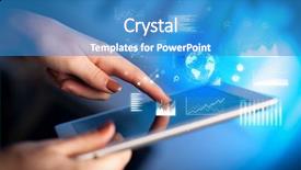  Presentation with global - Presentation theme featuring holding tablet with global business background and a teal colored foreground